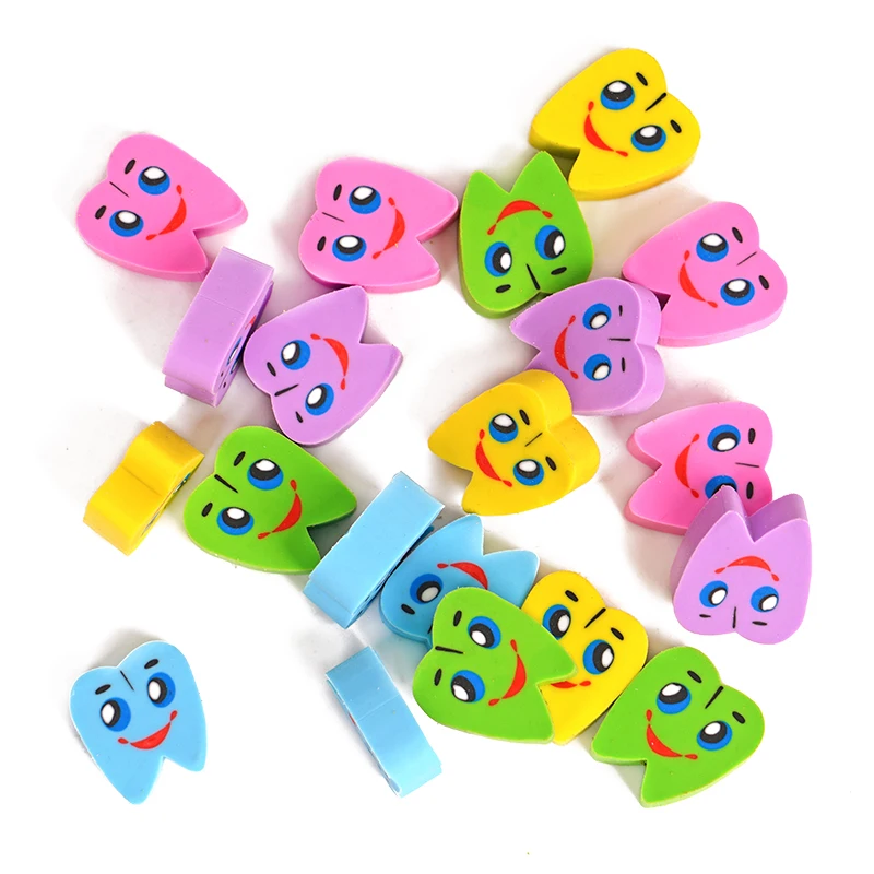 20pcs Eraser Rubber Cartoon Dentistry Accessories Gift Dental Dentist Gifts Novelty Kids Student Children Erasers