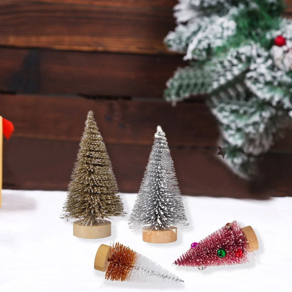 

4PC Mini Christmas Tree Desktop Decoration Festive Ornaments Realistic Small Gradient Colored Pine Tree Snow Covered Holiday