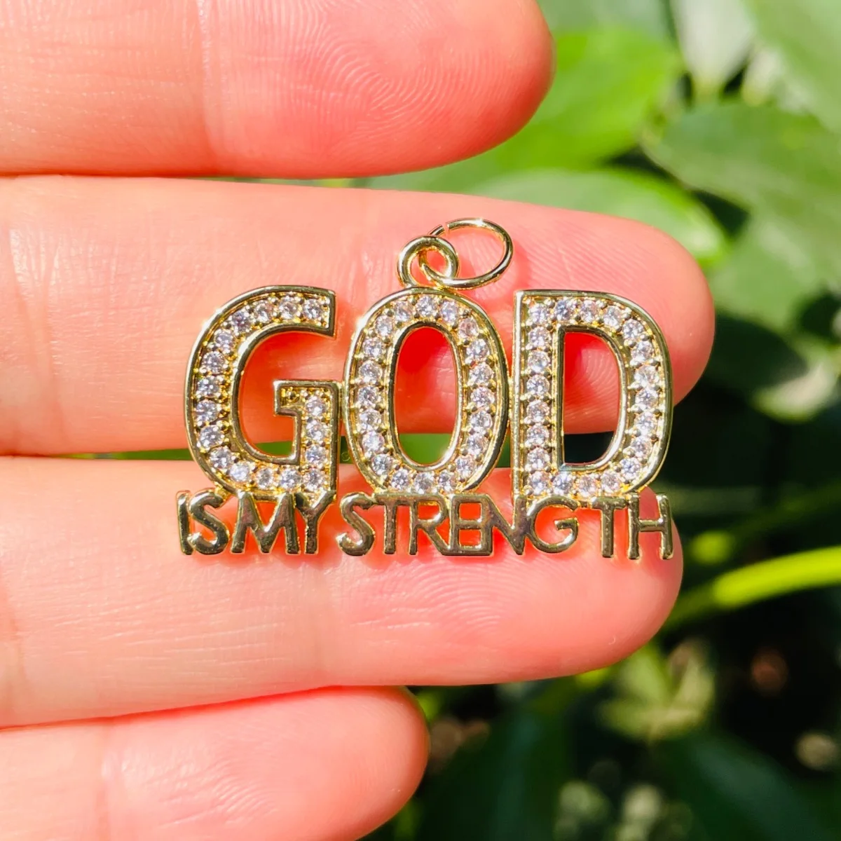 5pcs God Is My Strength Word Charm Bling Zirconia Paved Religious Letter Pendant for Women Girl Necklace Bracelet Jewelry Making