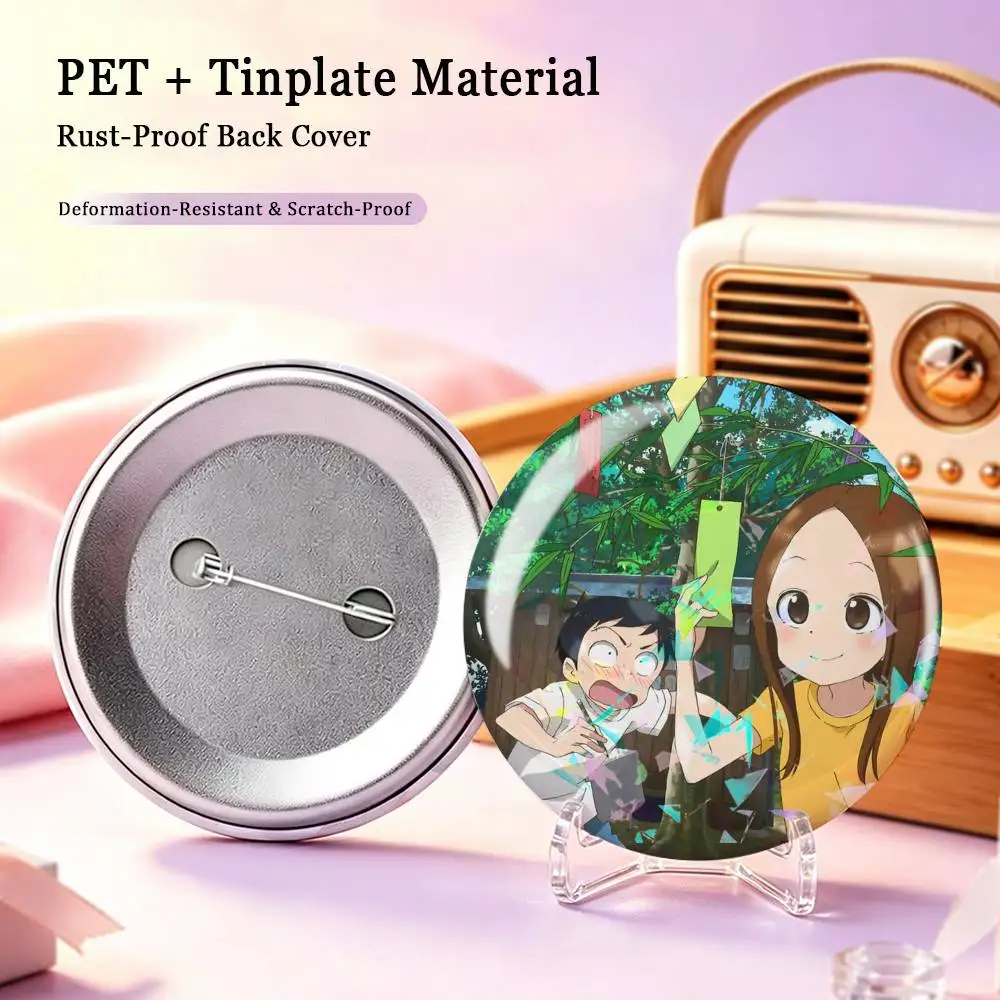 Teasing Master Takagi-san Takagi Nishikata Custom Tinplate Round Button Badges Pins Brooches for Clothes Backpack