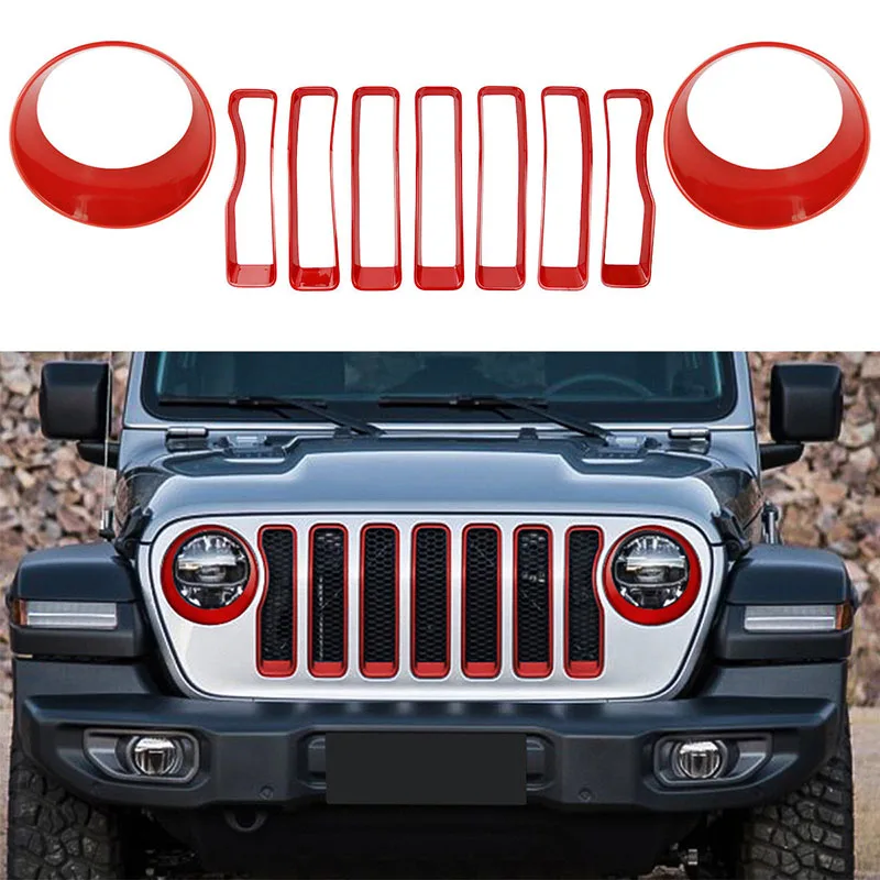 

Сетчатые вставки на переднюю решетку и крышка фары для Jeep Wrangler JL JLU 2018-2023, защитная крышка решетки, лицевые панели фар, декоративное кольцо