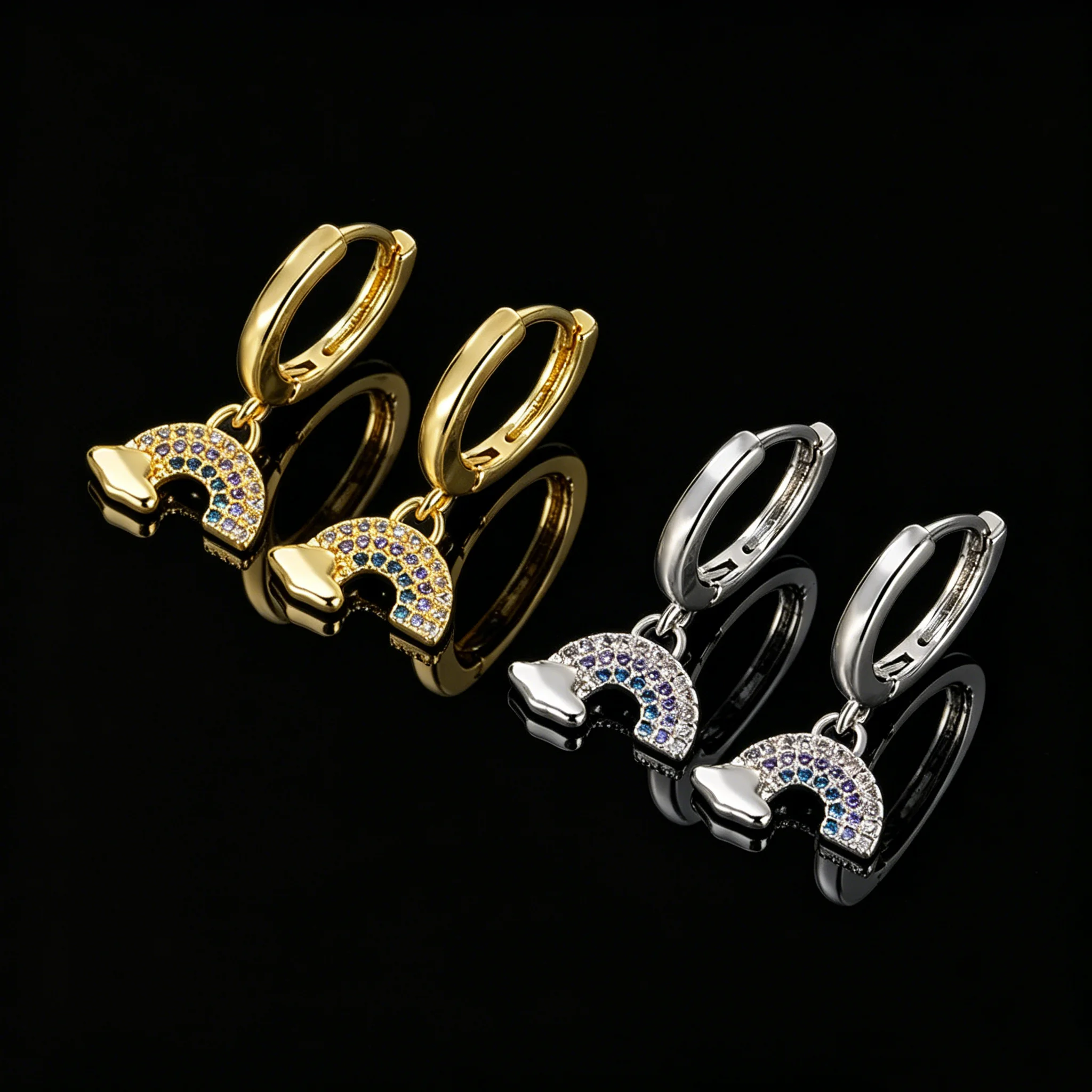 Ohrclips aus S925-Sterlingsilber, mit Regenbogen-Zirkon-Intarsien