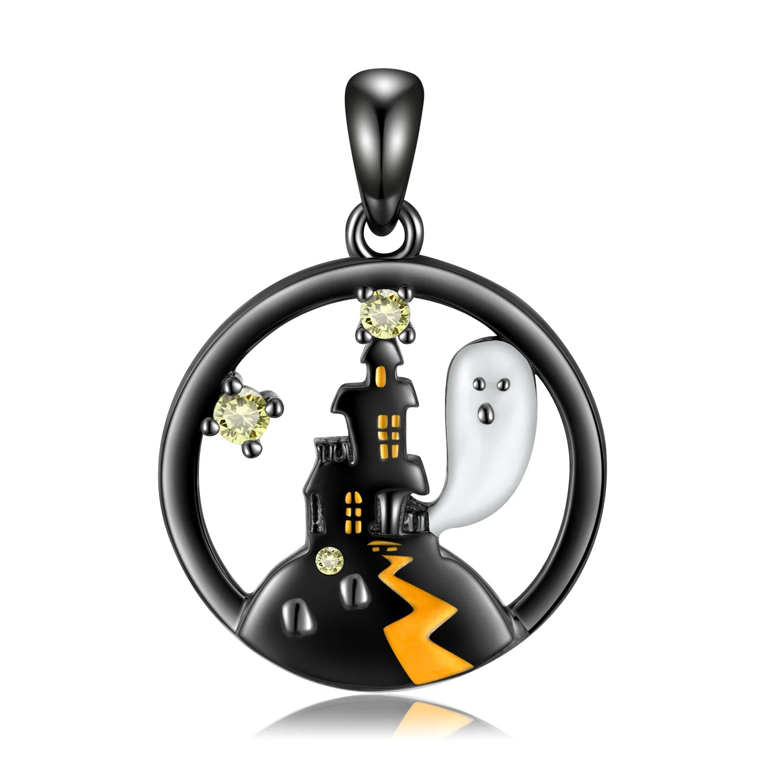 S925 Sterling Silver Plated Black Gold Necklace Original Design Halloween Ghost Castle European and American Fashion Jewelry