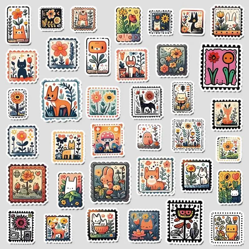 50Pcs/Set Cartoon Animal Stamp Stickers Decals Luggage Laptop Motorcycle Phone Waterproof Sticker Children Toy