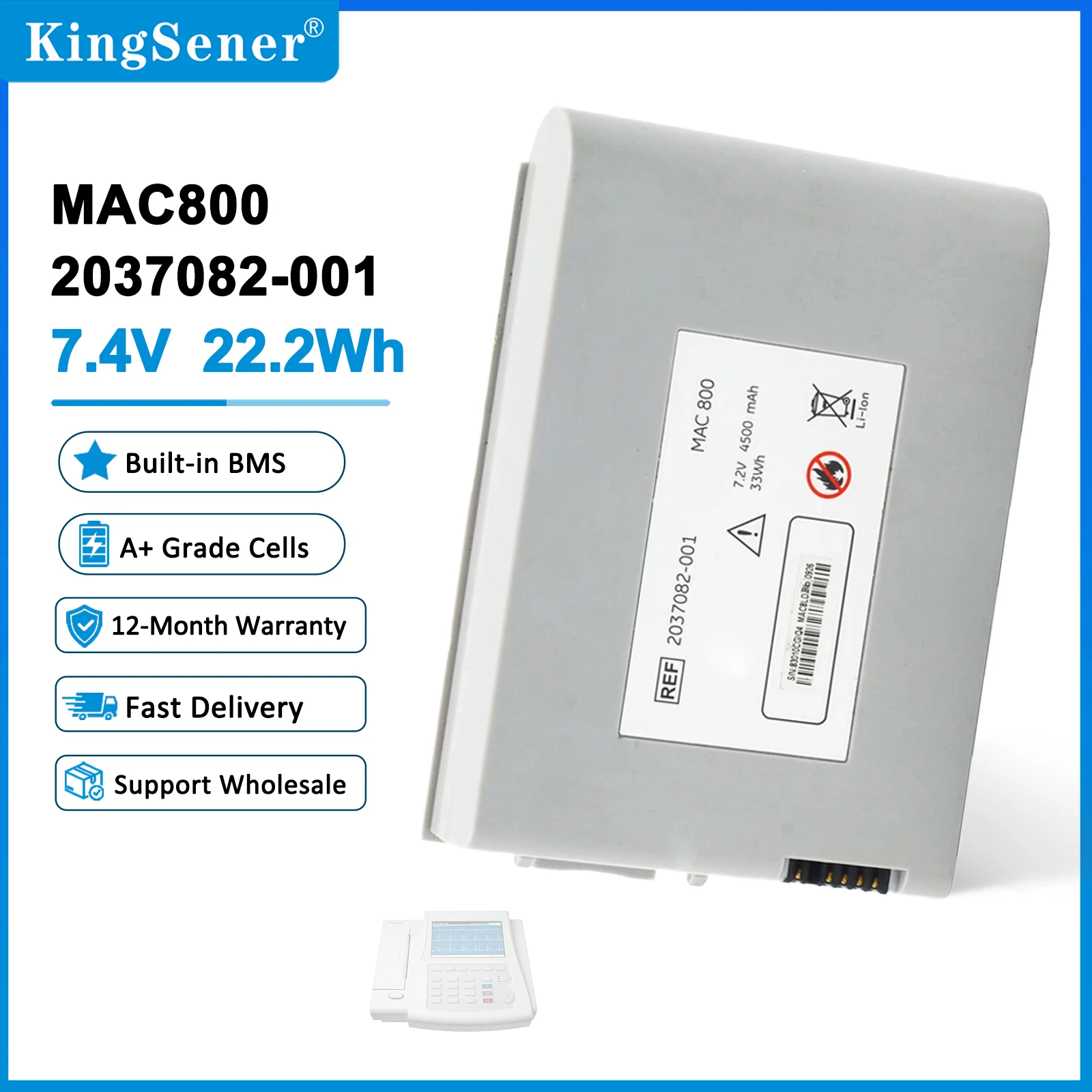 KingSener 2037082-001 Replacement Battery For GE MAC800 MAC 800 ECG Machine 2039944-001 M2823 M2823-O 7.2V 33WH