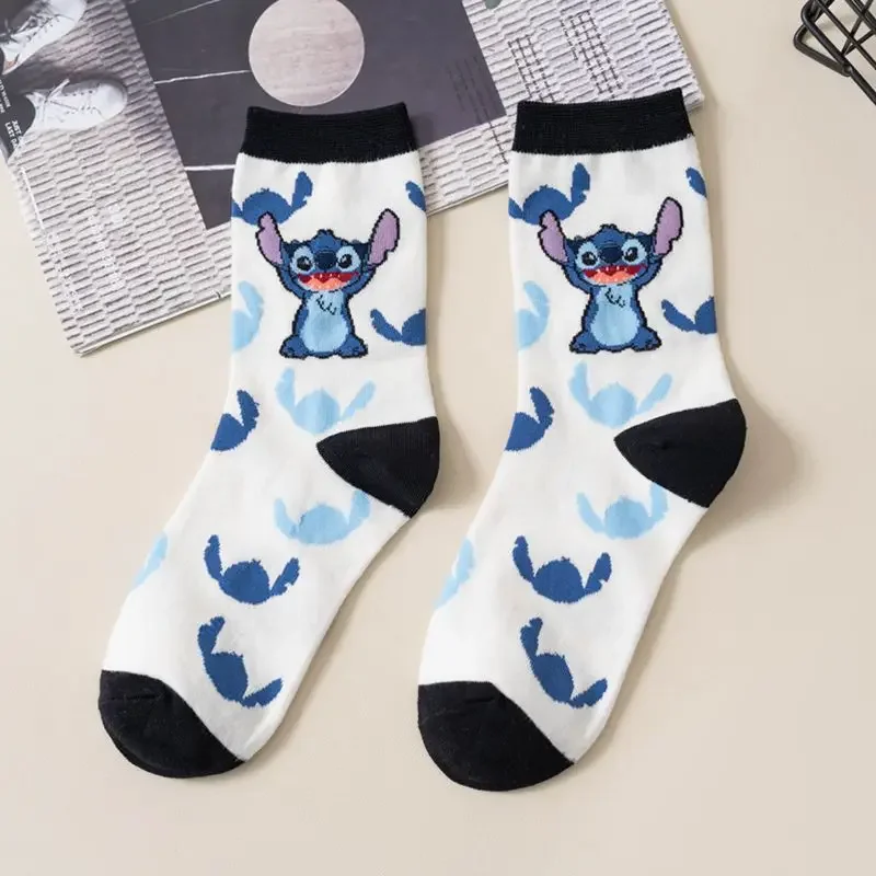 Kaus kaki Disney kaus kaki katun murni gambar kartun Kawaii Stitch kaus kaki katun panjang Medium hadiah ulang tahun katun Combed untuk anak perempuan dan laki-laki