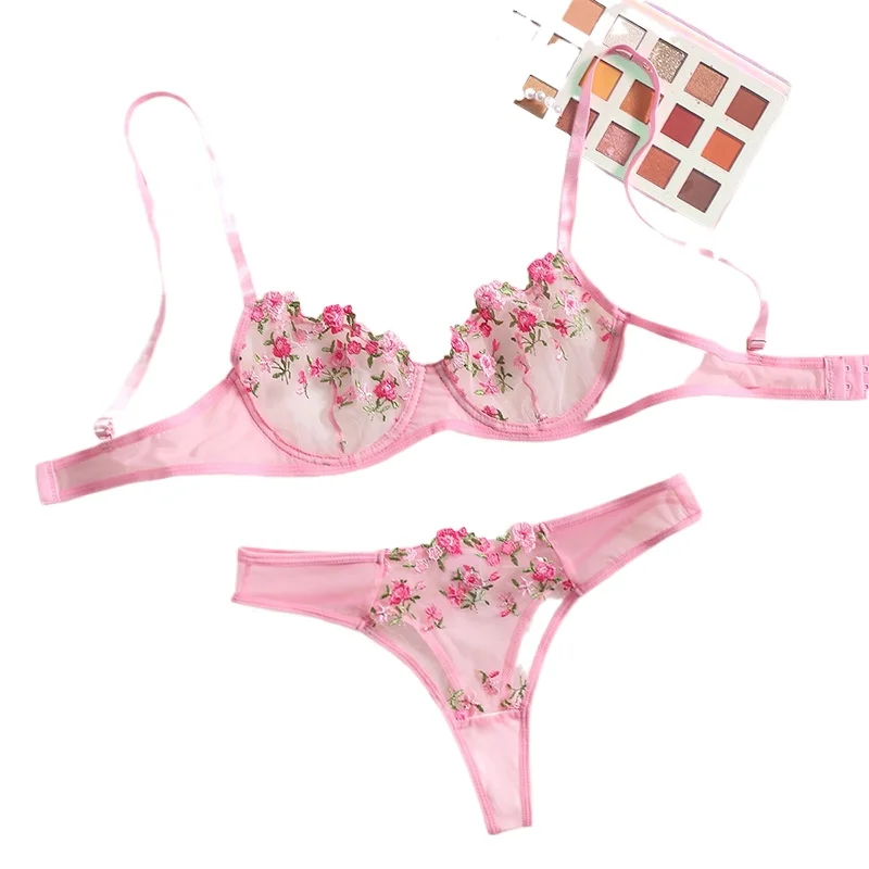  Lingerie Fancy Lace у Set Woman 2 Pieces Transparent Women's Underwear Embroidery  Beautiful Bra And Panty Sets
