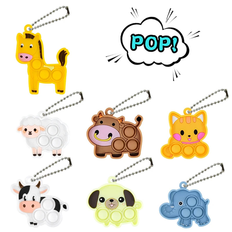 7Pcs Cute Animal Pop Toys Sheep Cat Dog Pattern Stress Relief Fidget for Kids Birthday Party Favors Adult Gifts Classroom Prize