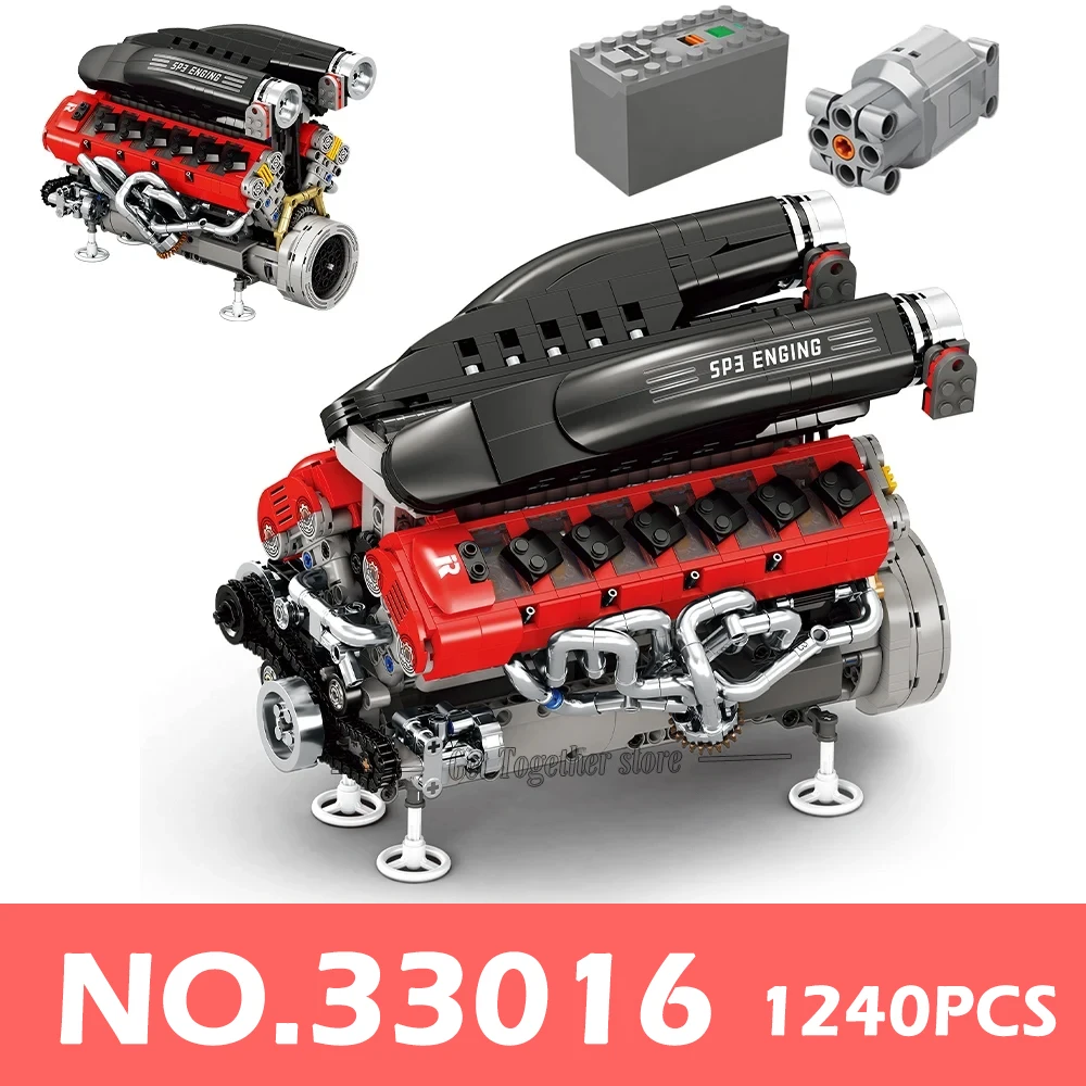 

33016 SP3 модель двигателя автомобиля, наборы строительных блоков с приводом от двигателя, сборка головоломок, кирпичи MOC, игрушки для детей, рождественские подарки