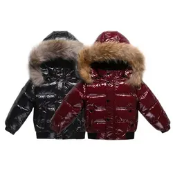 RAISE Winter 1-8 Years Kids Boys Parka Babys Girl Down Jackets Waterproof Shiny Real Fur Thicken Warm Boys Outerwear Coat Outfit