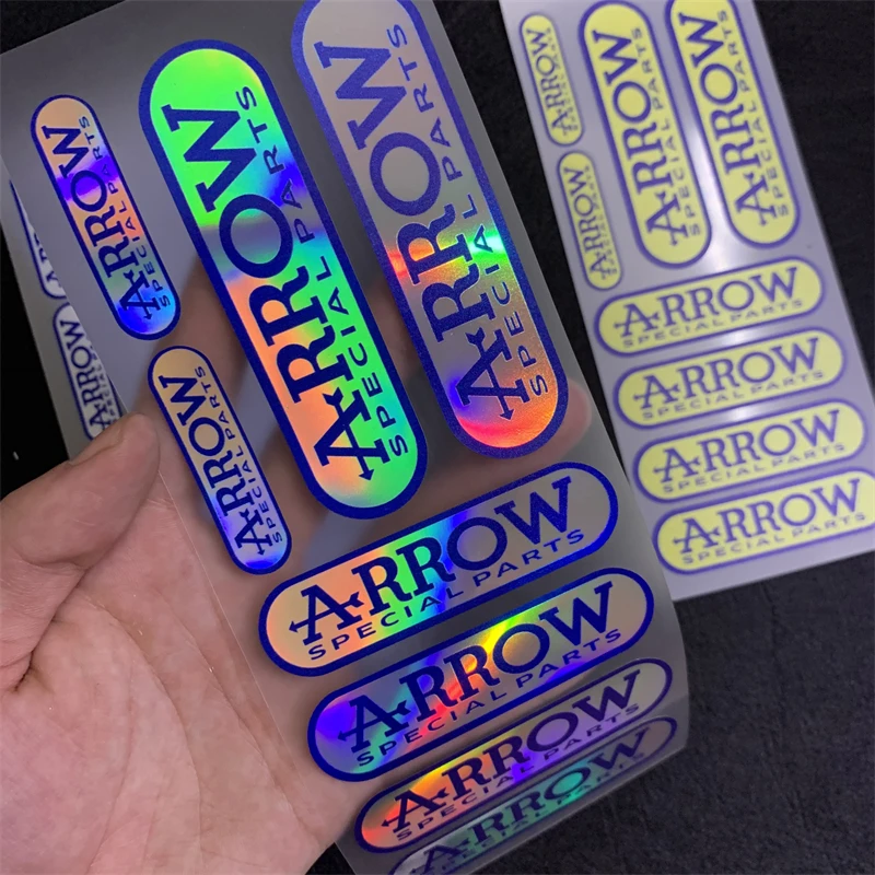 8 Pcs Arrow Parts Sticker Set, Holographic/White/Yellow Waterproof Vinyl Decals for Motorcycle