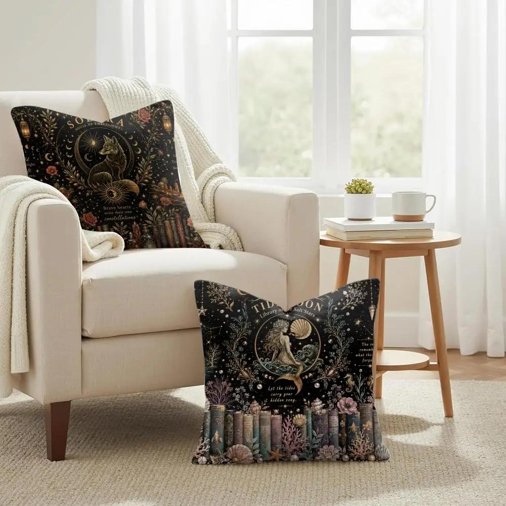 Dark Academia Magic Cushion Cover Summer Coolness Linen Organic Fabric Sofa Pillow Case Double-Sided Printing Home Decor