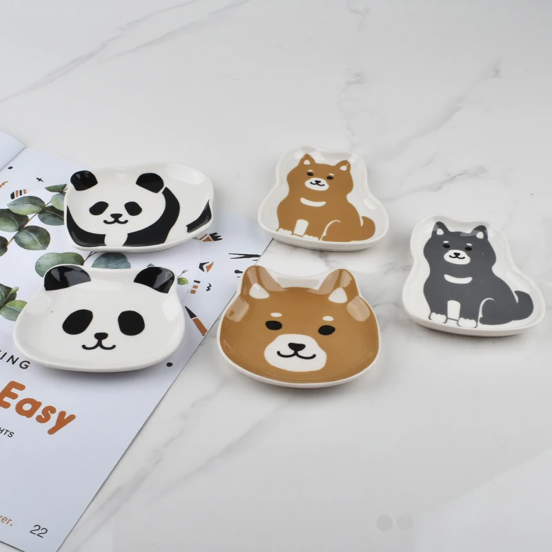 Japanese-style ceramic panda Shiba Inuya snack dish creative dish cute little cartoon bulldog.