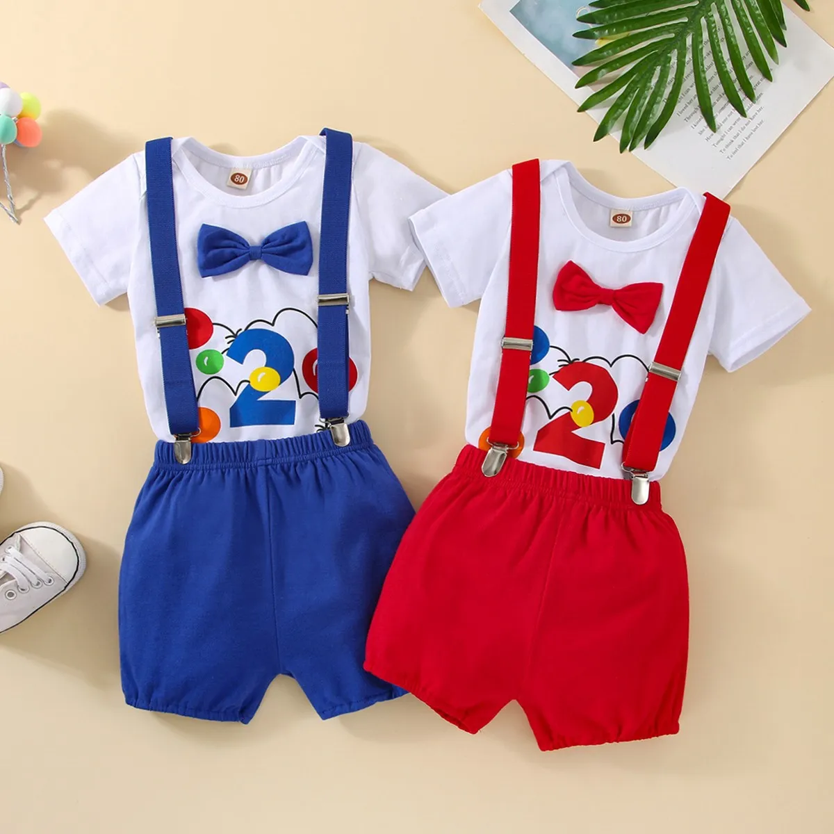 Baby Boy Clothes Set  Girl Outfit Cute Cake Smash Summer Newborn Photography Romper Suspender Shorts 1st Birthday Photo Shoot