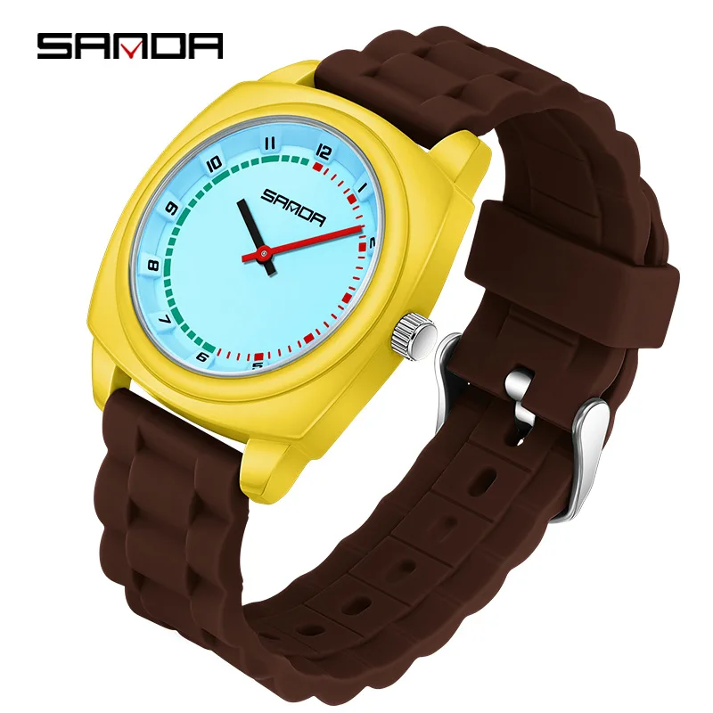 SANDA2025 new minimalist children's watch sports waterproof night light anti drop trend color collision student quartz watch