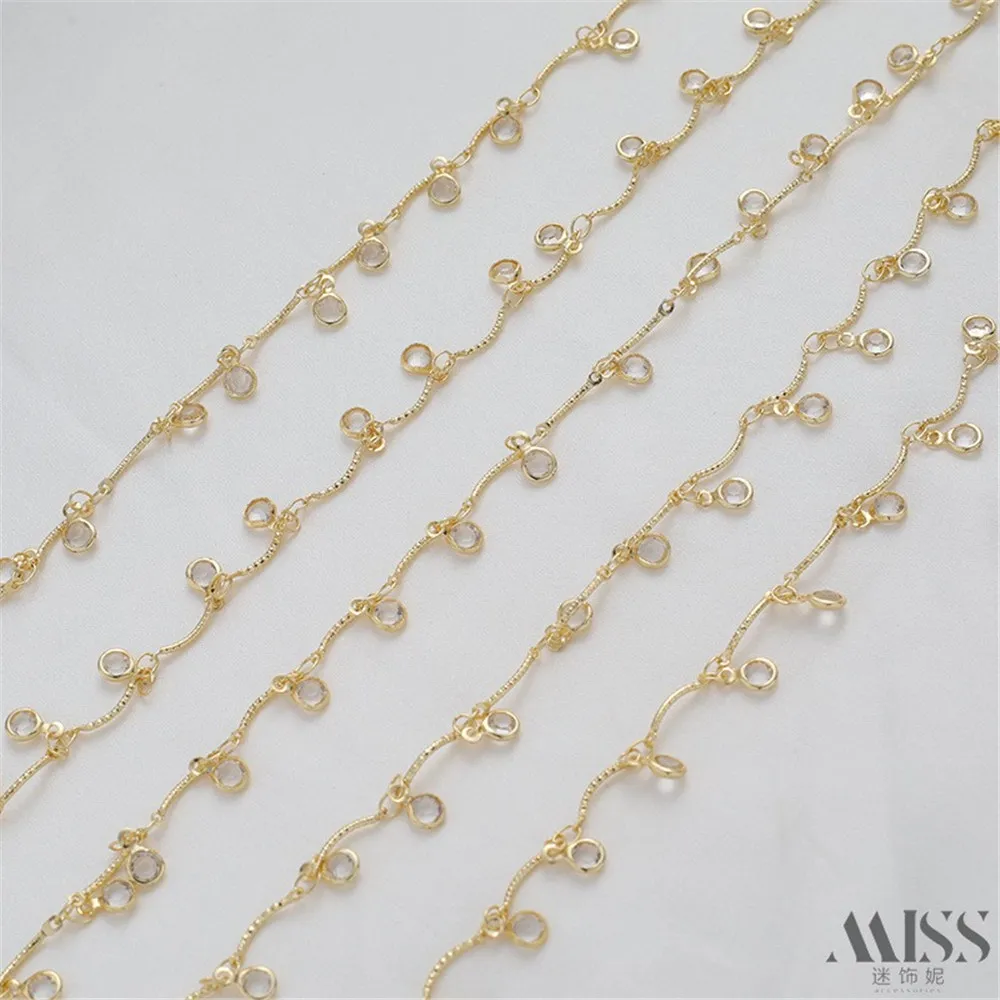 14K Gold-plated Flower Curved Stick Hanging Crystal Zircon Handmade Chain Loose Chain DIY Accessories Bracelet Necklace Chain