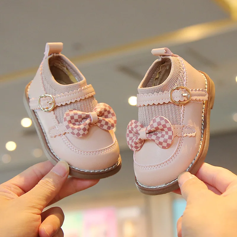 Cartoon Children\'s Shoes 2023 Spring new Baotou Girls Baby Shoes Bow Princess Shoes Soft Sole Walking Shoes Small Leather Shoes