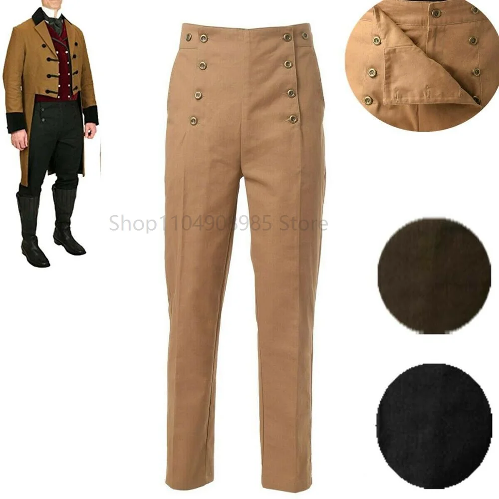 

Steampunk Victorian Pants for Men Historical Regency High Waist Fall Front Trousers Retro Medieval Suspenders Overalls