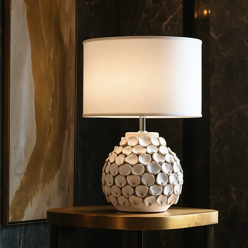 American Ceramic Floor Lamp Modern Minimalist White Fabric Lampshade Living Room Bedroom Bedside Study Atmoshere LED Table Light