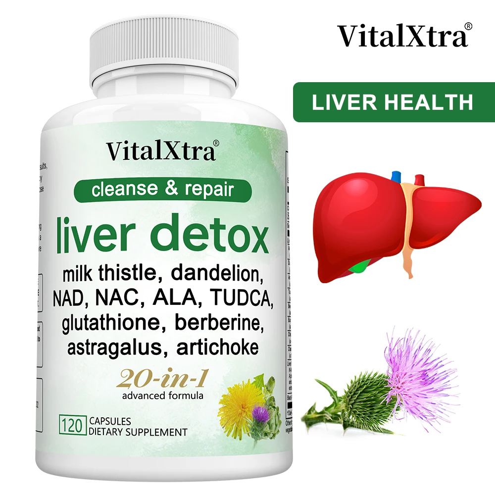 

Liver Cleanse Detox & Repair, Support Skin Health, Liver Support Supplement with Artichoke Extract, Milk Thisle, Dandelion