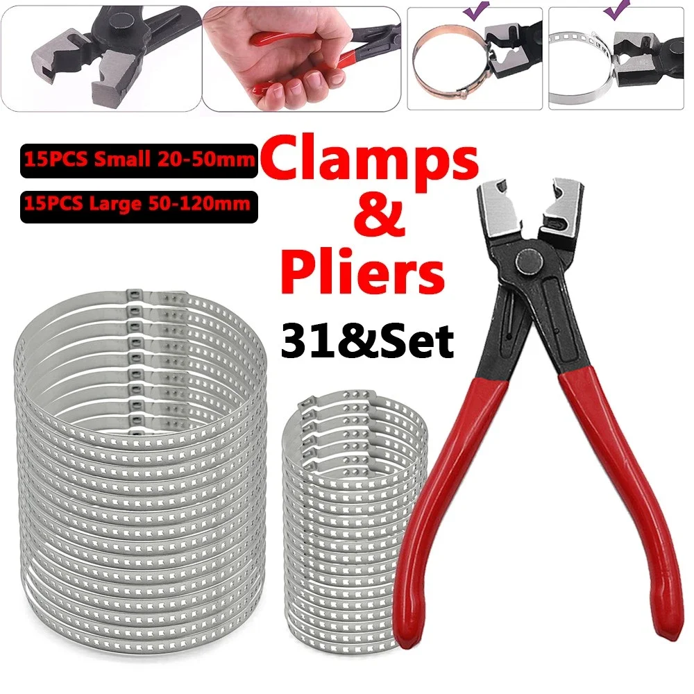 31pc Set Clicr-R Hose Clip Pliers Universal CV Boot Clips Kit Stainless Steel Durable Car Tire Accessories