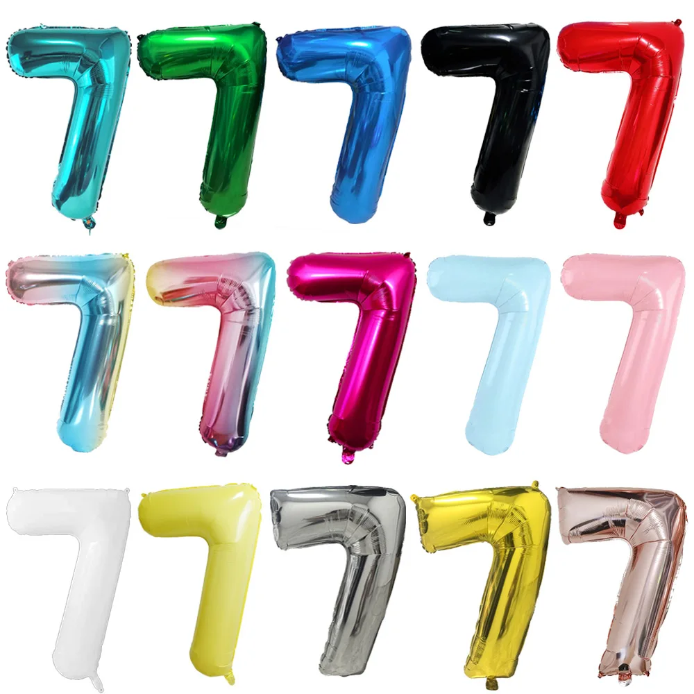 32inch Colorful Silver Golden Black Red Blue Green Number 7 Balloon Digit Balloon 7th Birthday Party Wedding Anniversary Decors