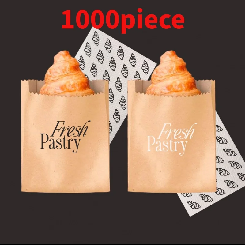 

10 00piece.Custom.Custom Food Grade Recyclable Kraft Paper Bags Bread Snack Cake Cookies Packing Bags of Cafe Bakery Shop Ta