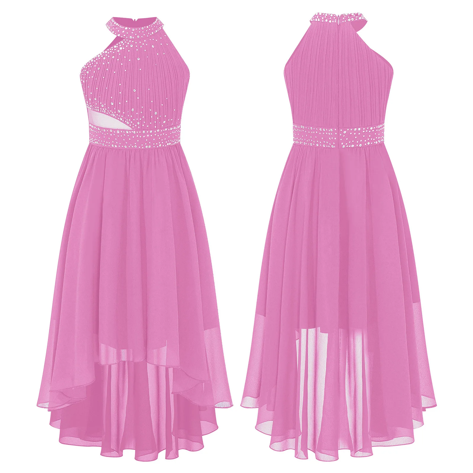 Baju dansa anak perempuan, baju tari kontemporer Modern Ruched High-Low Tulle Leotard balet senam Figure Skating pakaian dansa