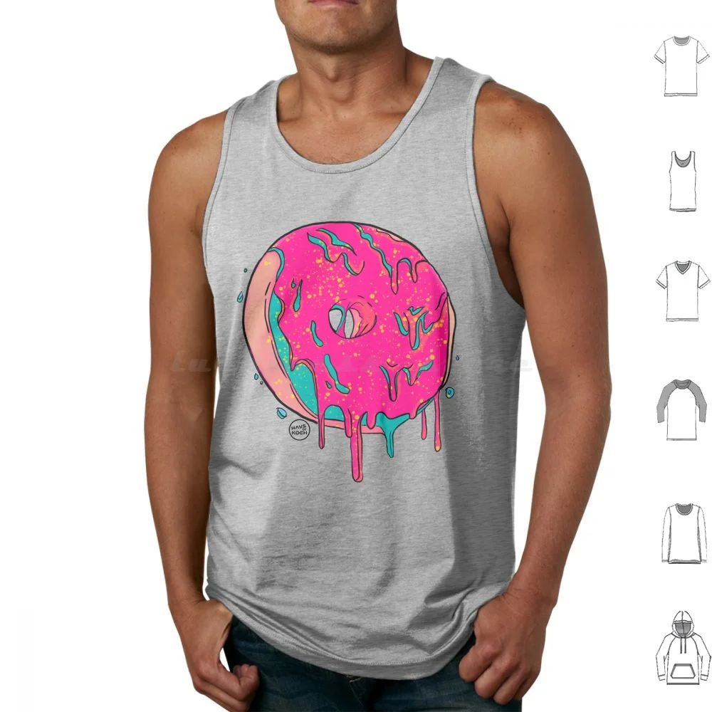 Sweet Donut Tank Tops Vest Sleeveless Donut Food Artist Pink Teal Drip