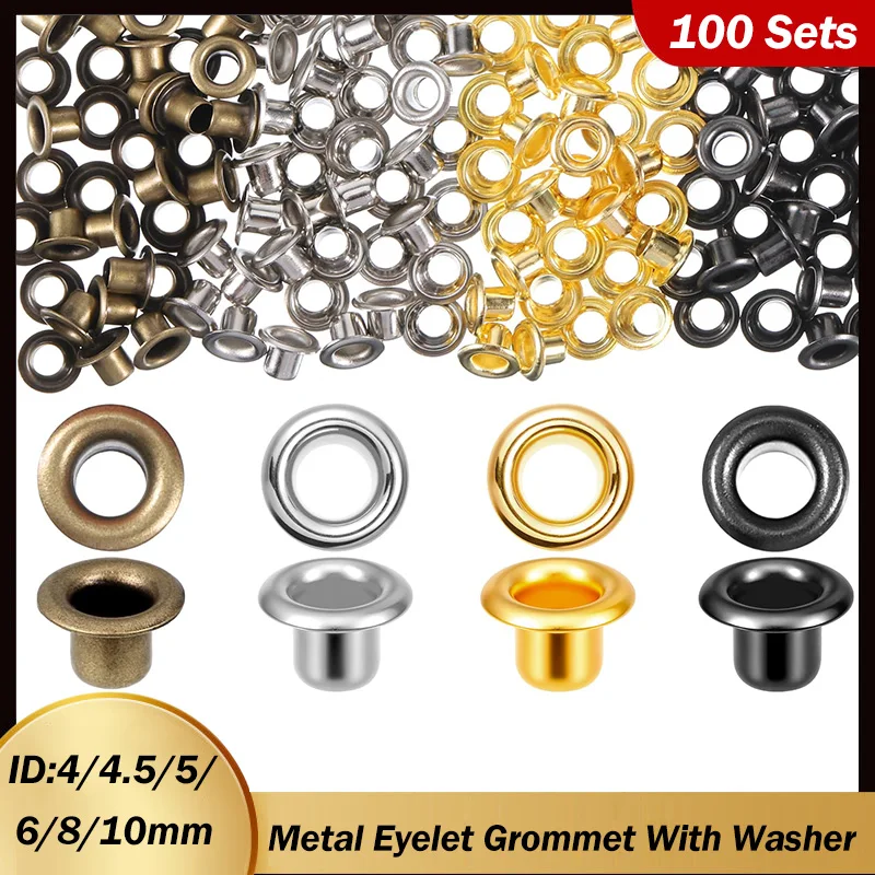 100Set Extended Metal Eyelet Grommet With Washer Round Eye Rings For Leathercraft Repair Shoes Bag Clothing Belt Hat Accessories