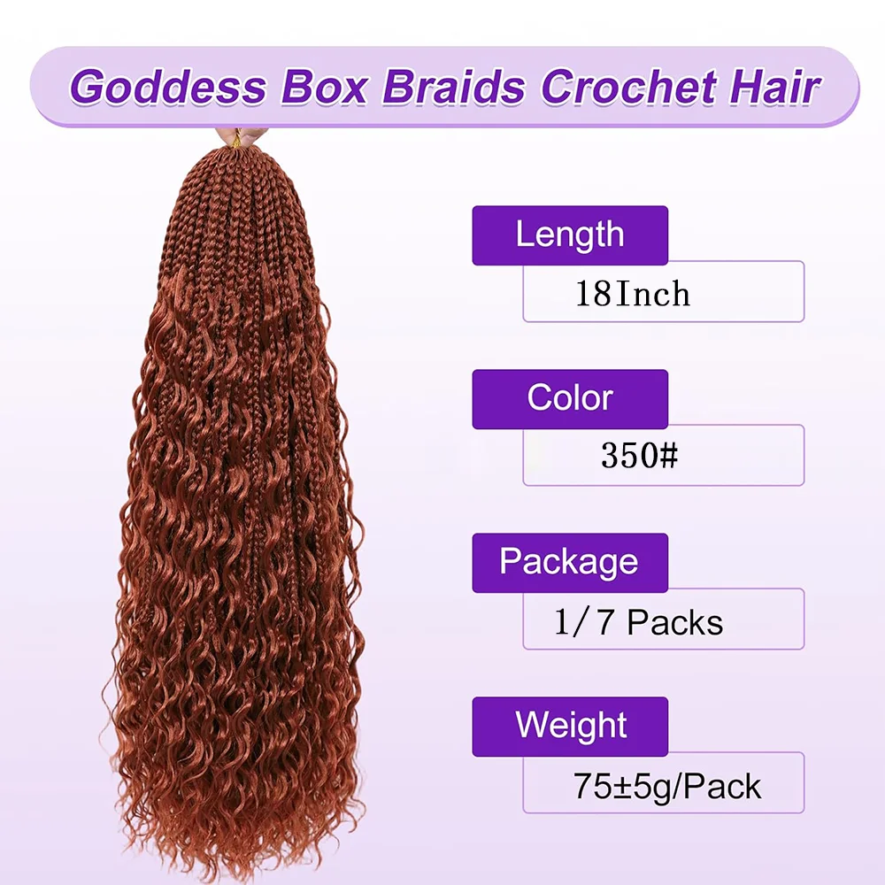 Goddess Box Braids Crochet Hair 12-18Inch 1/7 Packs Synthetic Hair Boho Braids for Women Pre Looped Crochet Hair with Curly Ends