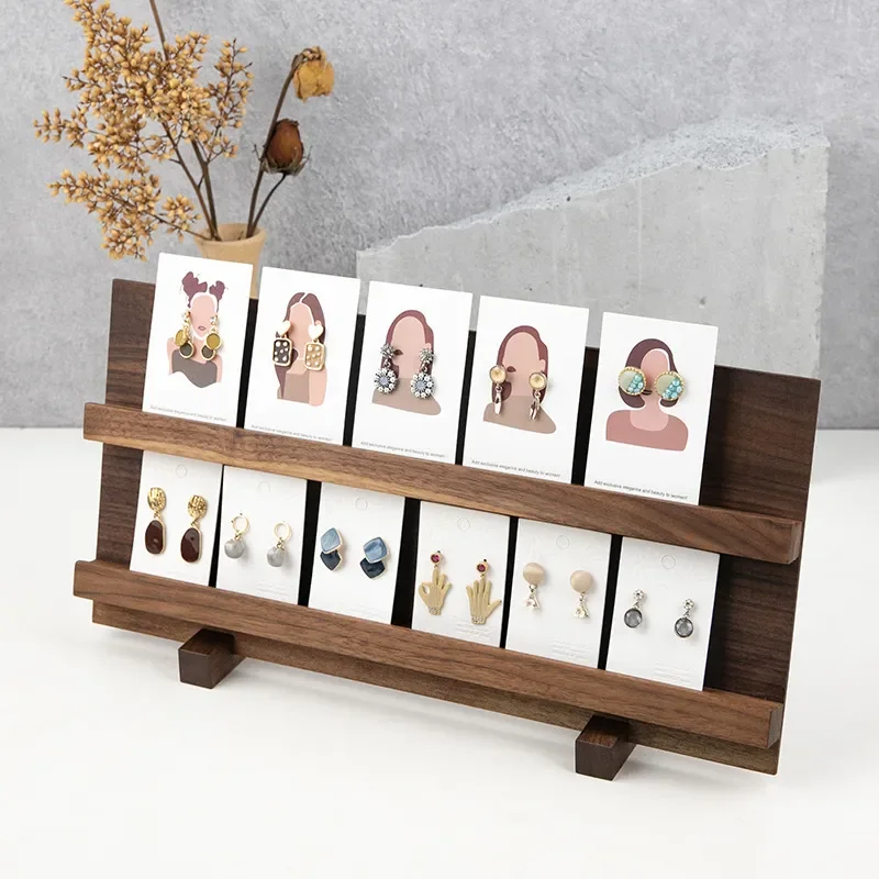 High-end jewelry rack imported walnut material stud earrings storage display props shopping mall counter stall jewelry shelf