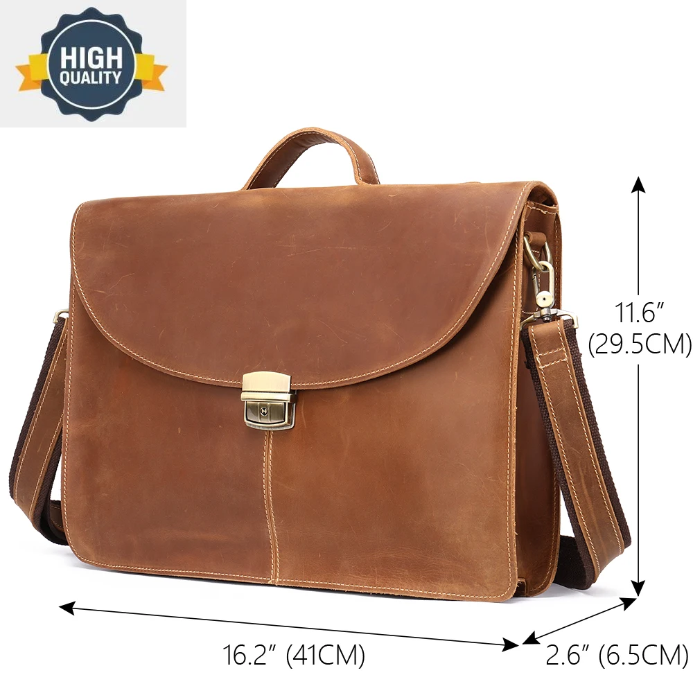 Briefcase Crazy Men Horse Genuine Leather Male Fit 15.6inch Laptop Bag Handbag For Documents 's Shoulder Designer