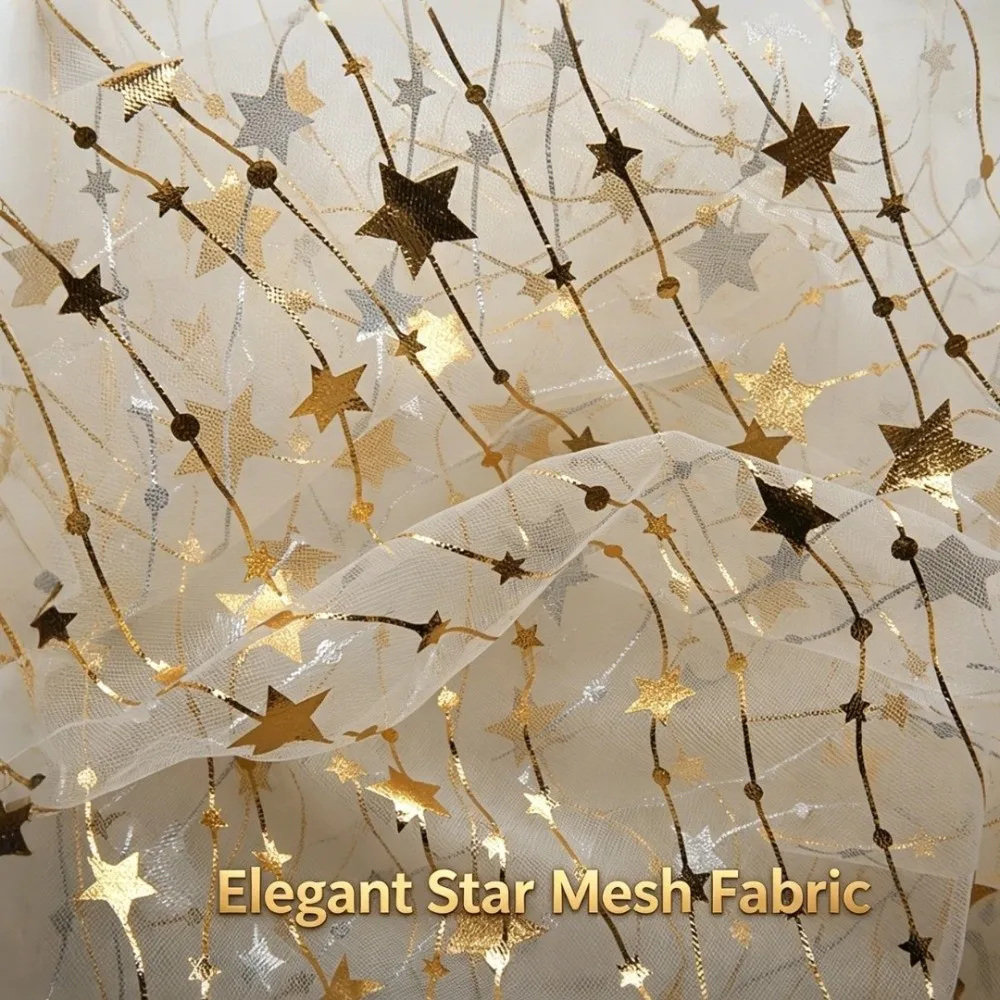 75*300CM Embroidered Table Runner Retro Style Polyester Material Star Tablecloth Embroidery Design Semi-Transparent Gauze