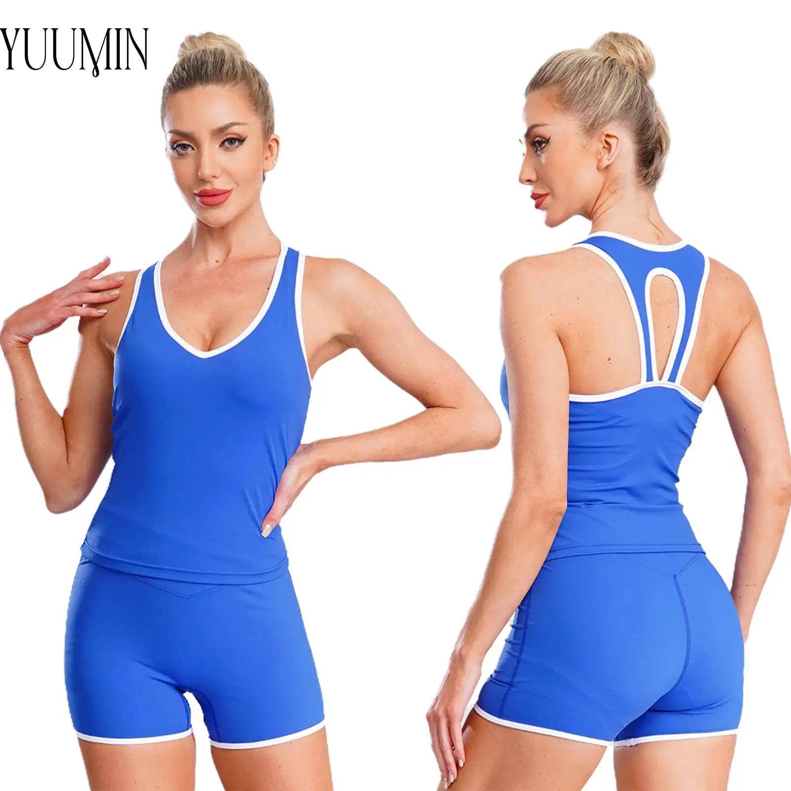 

Womens Workout Yoga Outfit Sleeveless Removable Chest Vest Tank Top And Shorts Compression Active Wear for Jogging Gymnastics