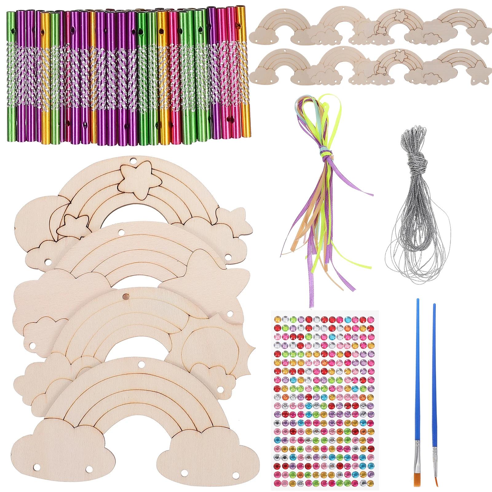 

1 set 1 Set Wood Chimes Diy Unfinished Chime Pendant Set Wooden Wind Bell Decor Supplies Craft Balcony Garden Party