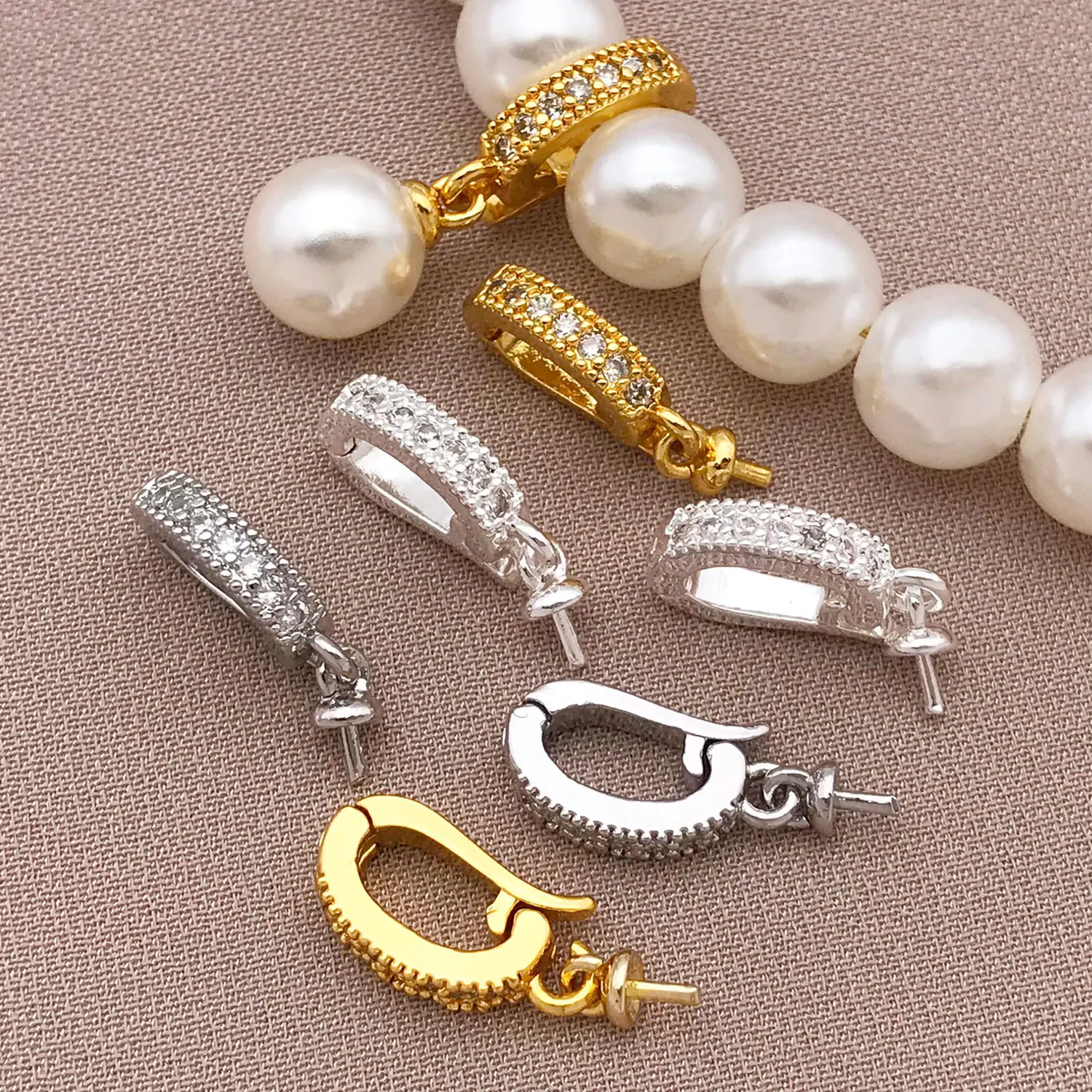 3/5/9pcs/lot 18K Real Gold Plated Brass with Zircon Bailes for Jewelry, Bails for Pendant with Open Ring Findings DIY Necklace
