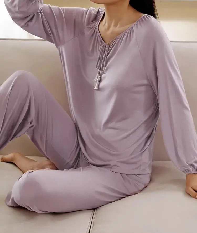 Winsleter,100%Real Silk Knitted Pajamas Set,Soft 2024 Summer Fall New Sleepwear Pyjama,Women Tassel Fashion Elegant S479117QM