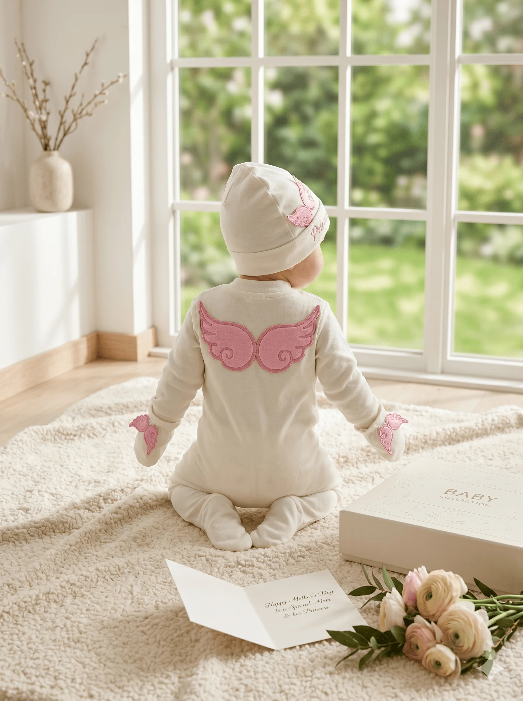 3pcs Newborn Footed Romper Set With Embroidered Pink Angel Wings Princess Wreath Soft Cotton Baby Girl Coming Home Outfit