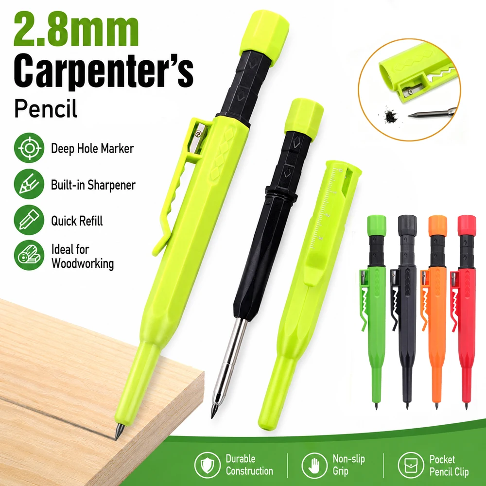 5PCS 2.8mm Carpenter Mechanical Pencils with Built-in Sharpener,Protective Cap and Scale Ruler, for Woodworker Architect Builder