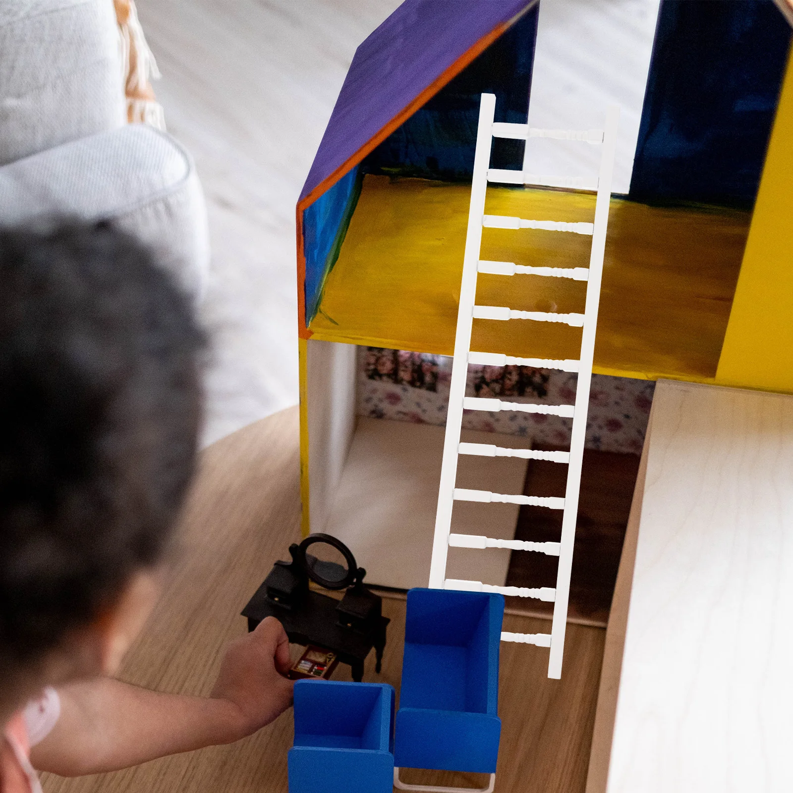 Mini casa escalera artesanal para casa de muñecas niños escalada DIY Micro decoración juguete muebles