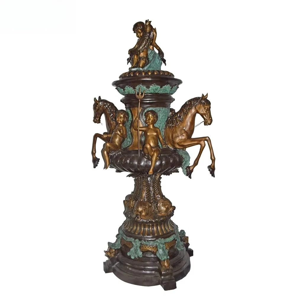hot-selling outdoor garden decoration metal bronze garden mermaid fountain statue horse angel fountain