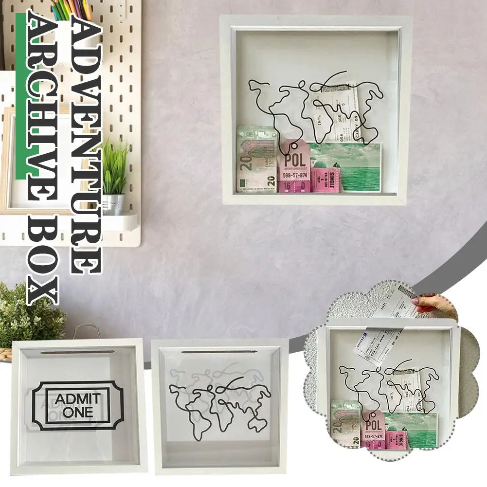 Map Adventure Archive Box Postcard Souvenir Storage Photo Box Home Frame Map Ticket Box Storage Decoration Box Deposit Box O8c9