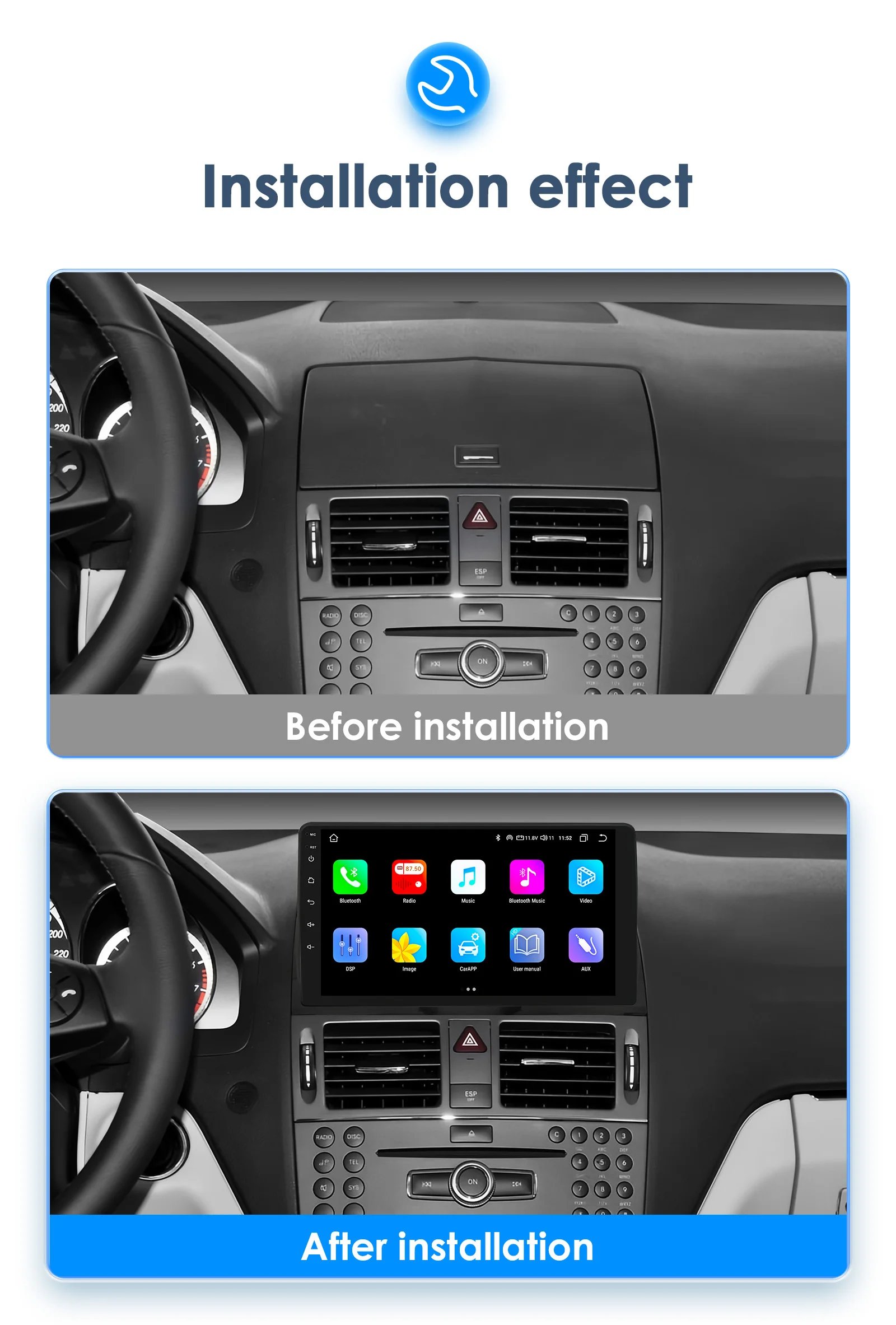 9“ Hizpo 2Din Android Auto Wireless CarPlay Car Radio for Mercedes Benz C-Class W204 S204 2007 - 2010 GPS RDS DSP UI8581 System