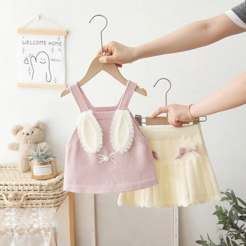 

Children's Sets Children's Sweater Vest Autumn New Girl Vest Two - Piece Set Girl's Baby Sweater Set