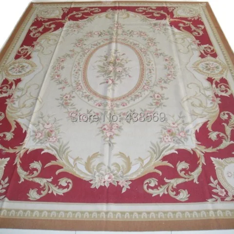 

Free shipping 9'x12' French Aubusson woolen rugs burgundy beige madallain design-- all kinds of rugs in our store