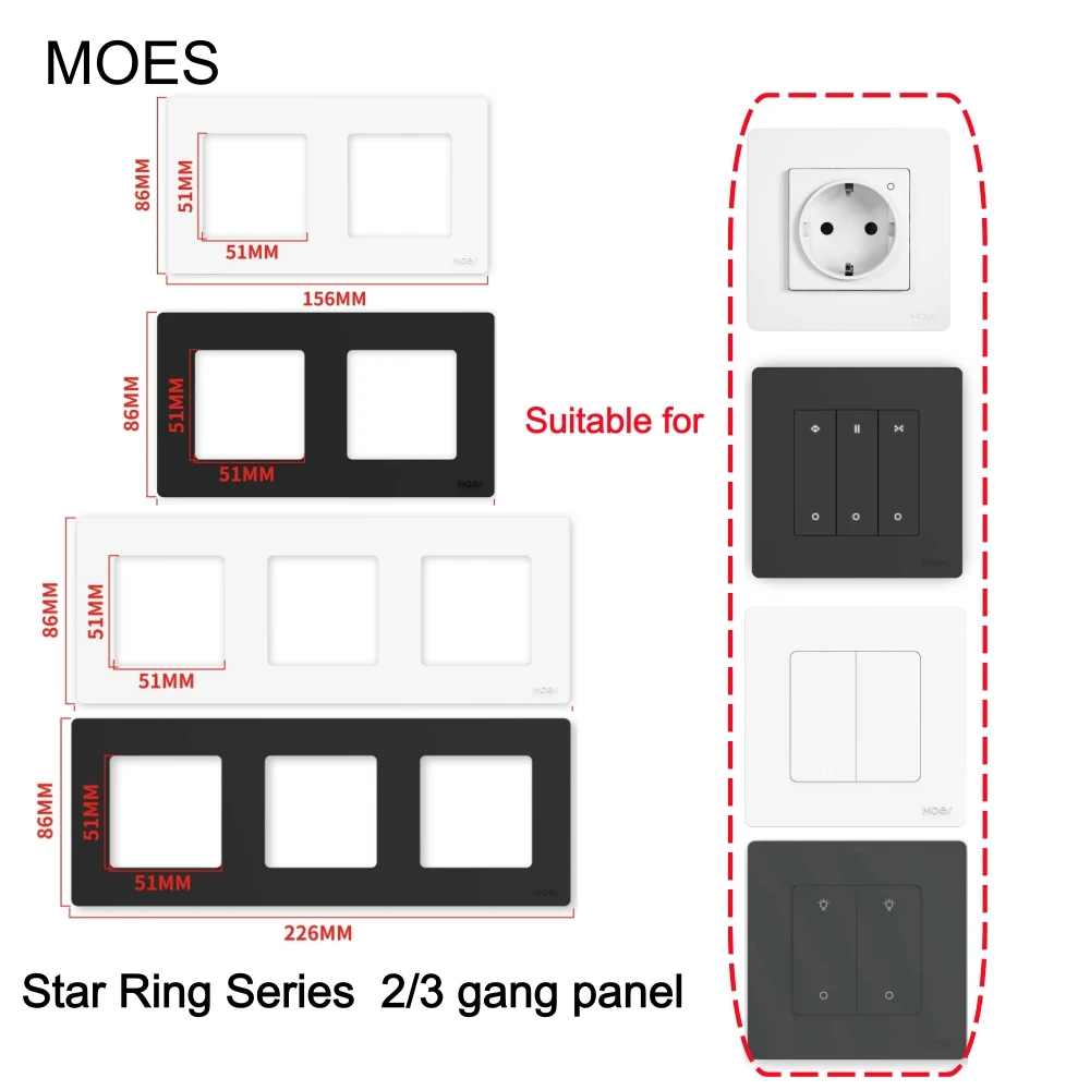 MOES Zigbee Switch Modules Smart Click Dimmer Light Switches Grey Frame DIY Panel Tuya Wall Sockets Intelligent Curtain Switch
