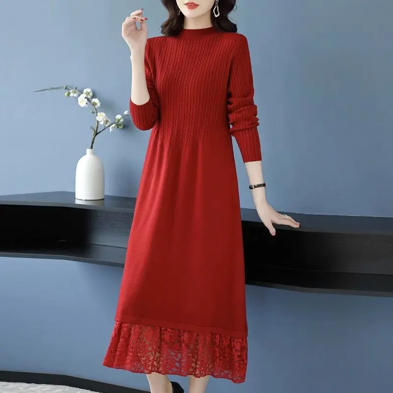 

Elegant Pulls Femmes New Middle Aged Mother Winter Sweater Dress Long Sleeve Loose Spring Autumn Women's Jumper Knitwear Tops