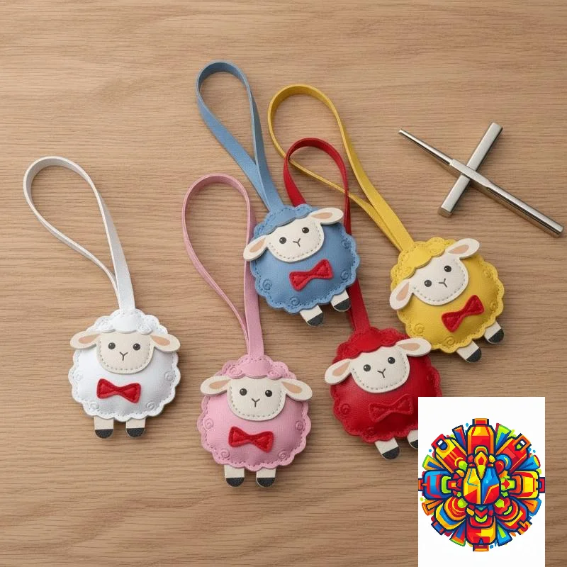 Cute Sheep PU Leather Keychain Lovely Lamb Pattern Bag Pendant Charm Smooth Touch 2027 New Year Souvenir for Relatives