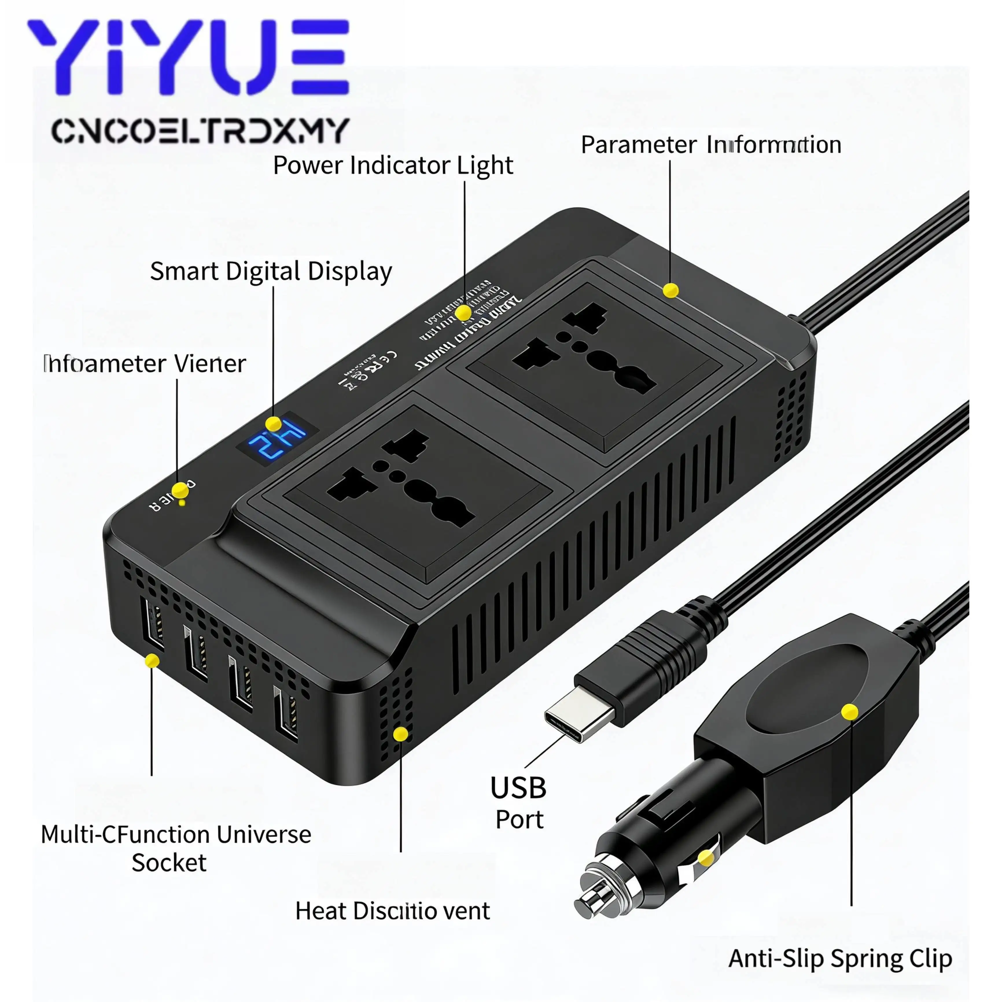 200W Car Inverter with 2 AC Outlets 4 USB Ports DC 12V to AC 220V/110V Power Inverter for Car